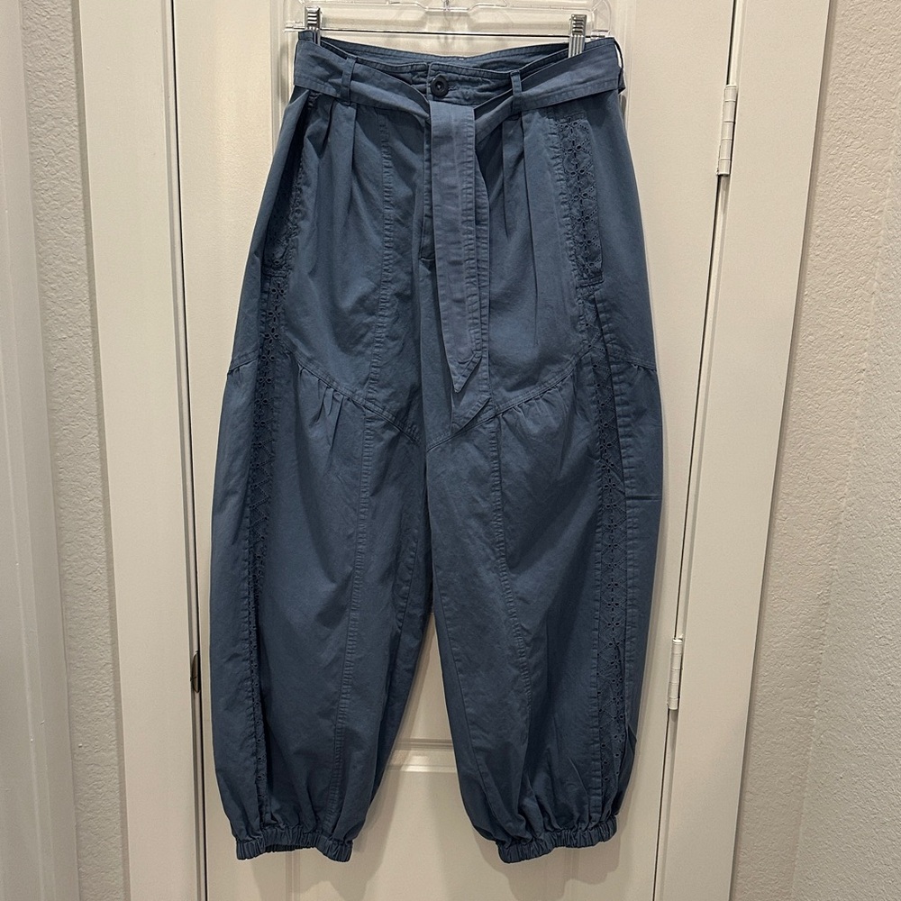 Anthropologie Blue Tie-Waist Tapered Jogger Pants
